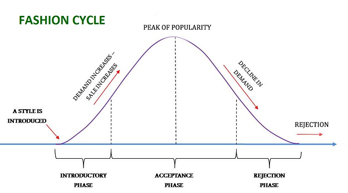 What is fashion cycle? Explain fashion cycle with the graph.