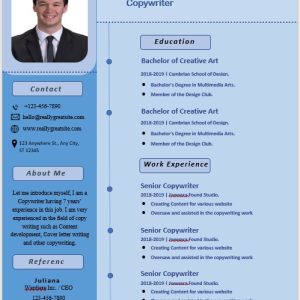 Simple Professional Resume Template for Copywriter  in MS Word.